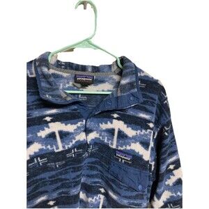Men's Patagonia Synchilla Snap-T Pullover Fleece Retro Stone Blue Aztec Print Lg